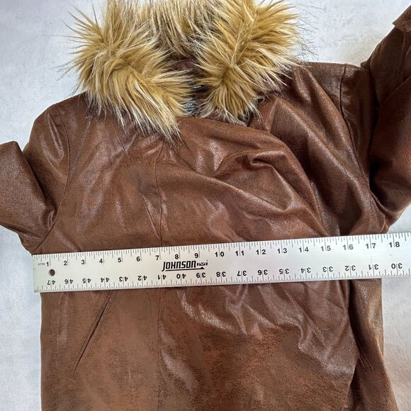 INC International Concepts Faux Leather Fur Collar Waterfall Jacket Medium Brown - Picture 6 of 7